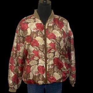Vintage Silk Bomber Jacket by Petite Sophisticate in Autumn Leaves Design